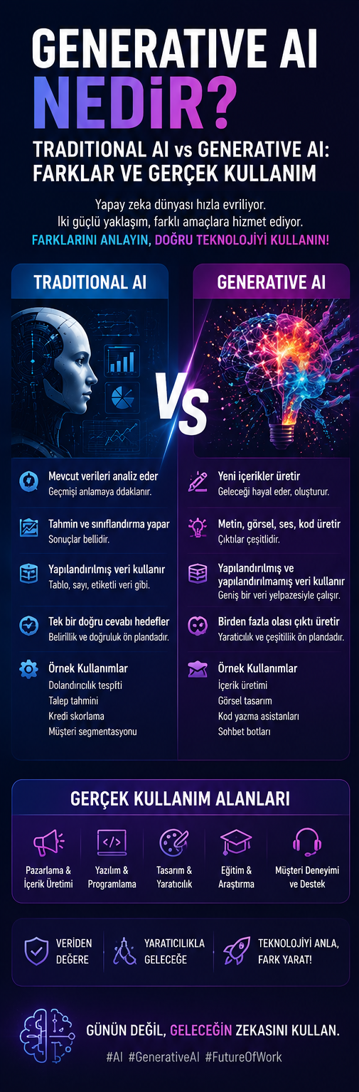 Generative AI Nedir? Traditional AI vs Generative AI: Farklar ve Gerçek Kullanım